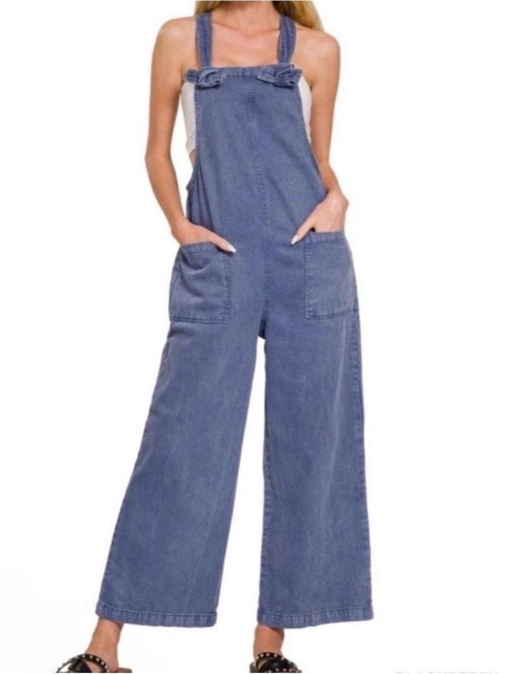 Zenana Wide Leg Denim Overalls - Blue